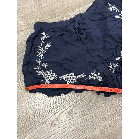 Abercrombie& Fitch Blue Linen Blend Embroidered Shorts Women's Small Boho - Picture 4 of 5